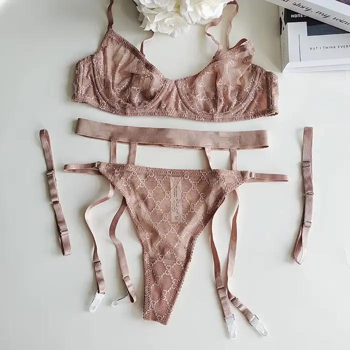 Ensemble soutien-gorge et culotte transparents pour femmes, lingerie sexy, sous-vêtements respirants, bralette fine, grande poitrine, romantique, 3 pièces