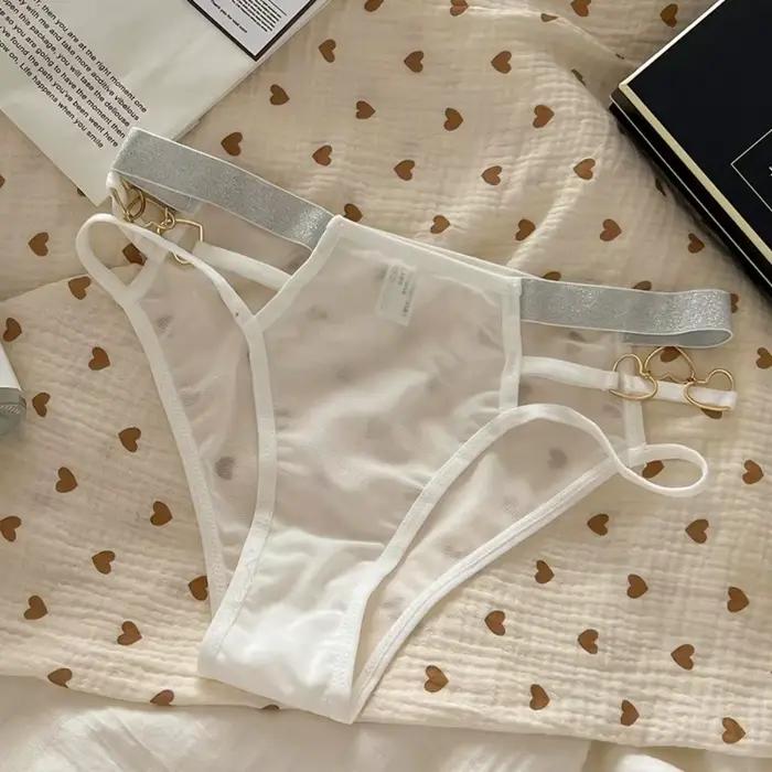 Culottes Taille Basse Femme Lingerie Transparente Maille Scintillante Bretelles Sans Couture Occasions Spéciales