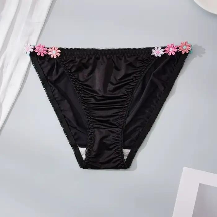 Culottes en satin de soie taille basse respirantes à motif floral avec entrejambe en coton pour femme – Cadeau idéal
