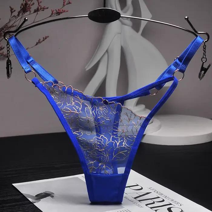 Sexy dentelle broderie tongs femmes G cordes culottes maille transparente sous-vêtements dames slips taille réglable Culotte Femme
