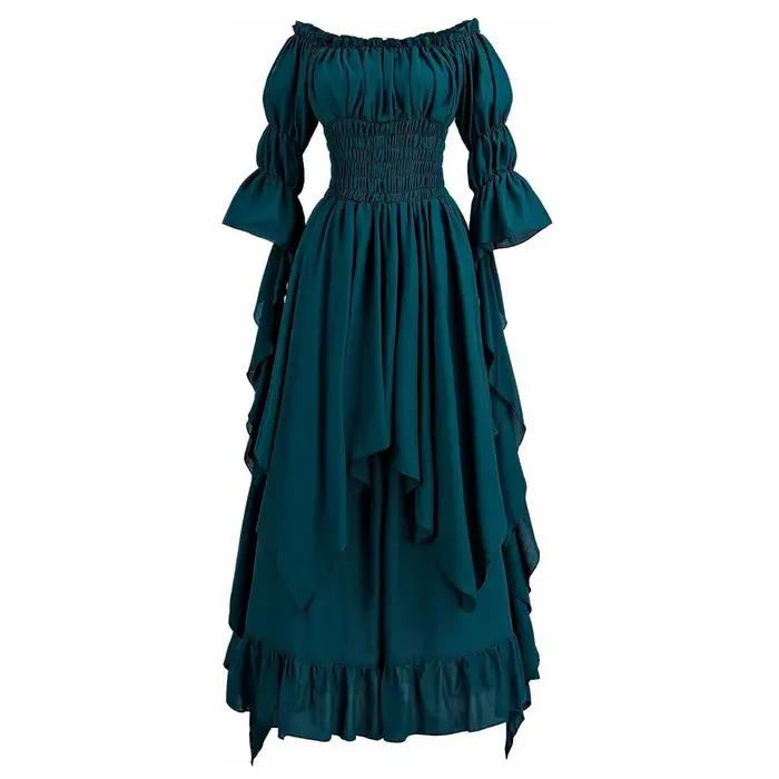 Robe Corset Pirate pour femmes, Vintage, Renaissance médiévale, Halloween, épaules dénudées, Chemise Sexy