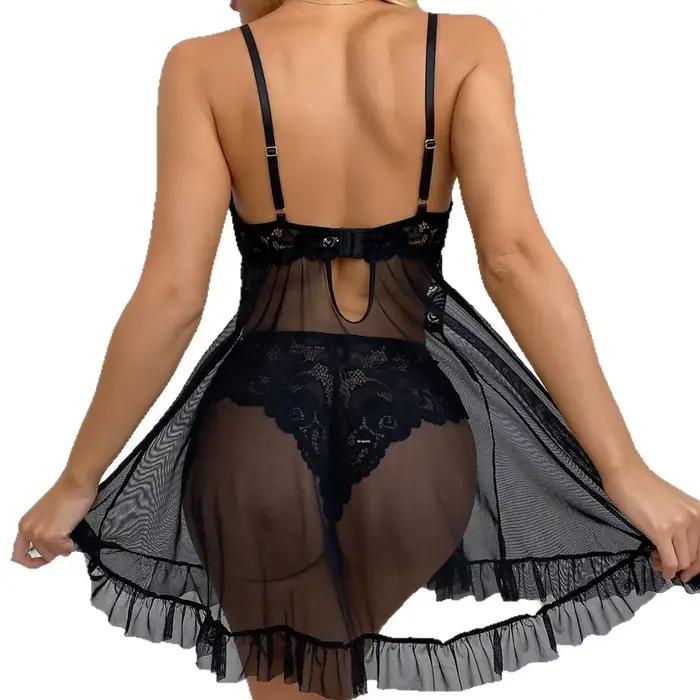Ensemble de Lingerie Sexy pour femmes, grande taille 5XL, amusant, émotionnel, transfrontalier, grande taille, vêtements de nuit, chemise de nuit courte transparente exposée