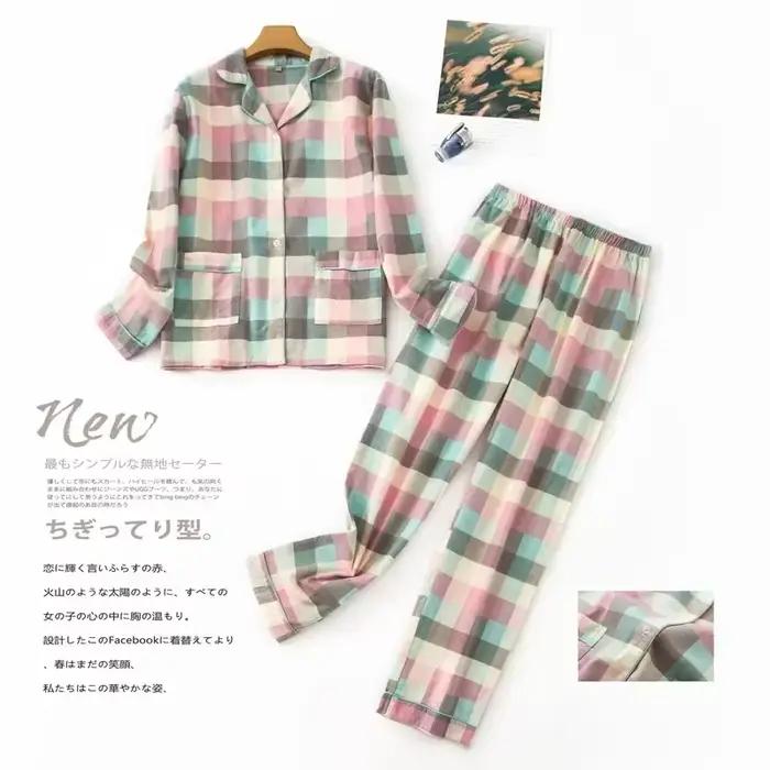 Pyjama femme grande taille S-XXXL vêtements dames flanelle coton vêtements de maison costume automne hiver pyjamas Plaid imprimé hauts de nuit