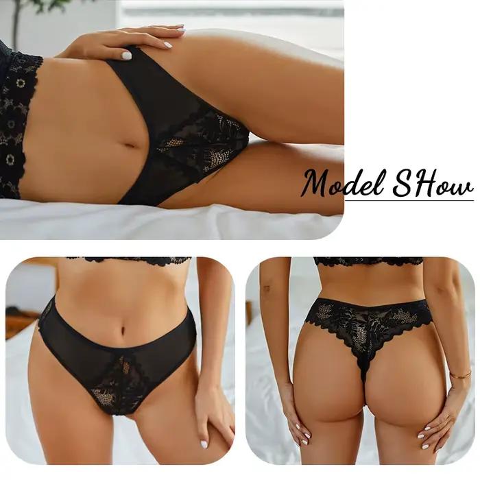 Femmes Sexy dentelle tongs dames couleur unie string culotte florale Perspective sous-vêtements femme doux respirant Lingerie intime