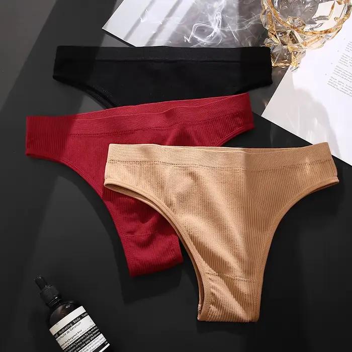 Culotte brésilienne sans couture pour femmes, couleur unie, taille basse, Bikini, sous-vêtement féminin basique, Lingerie confortable