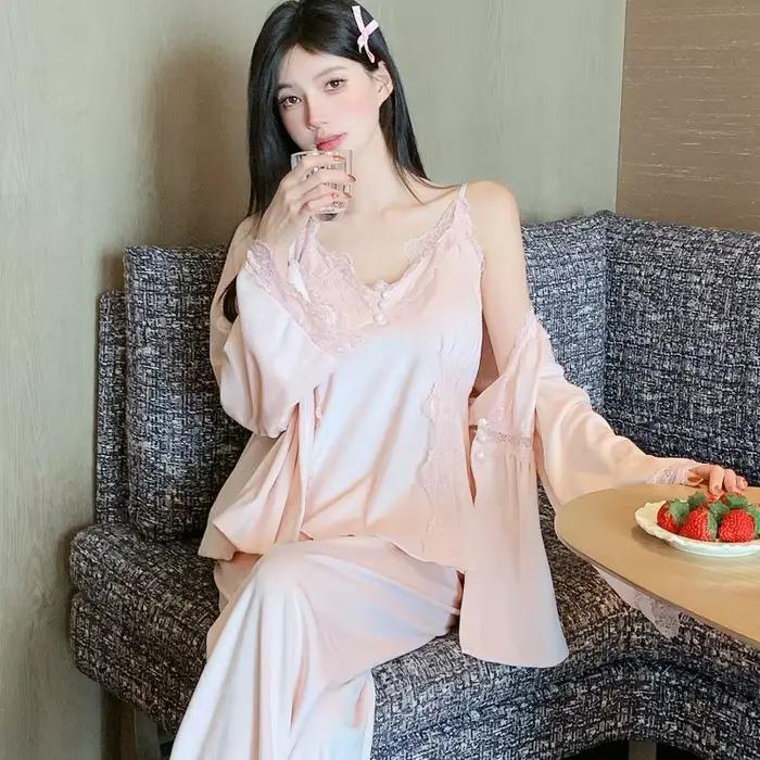 Dámské 3dílné pyžamo elegantní volnočasové oblečení ve stylu francouzského dvora noční prádlo pro ženy sametové domácí