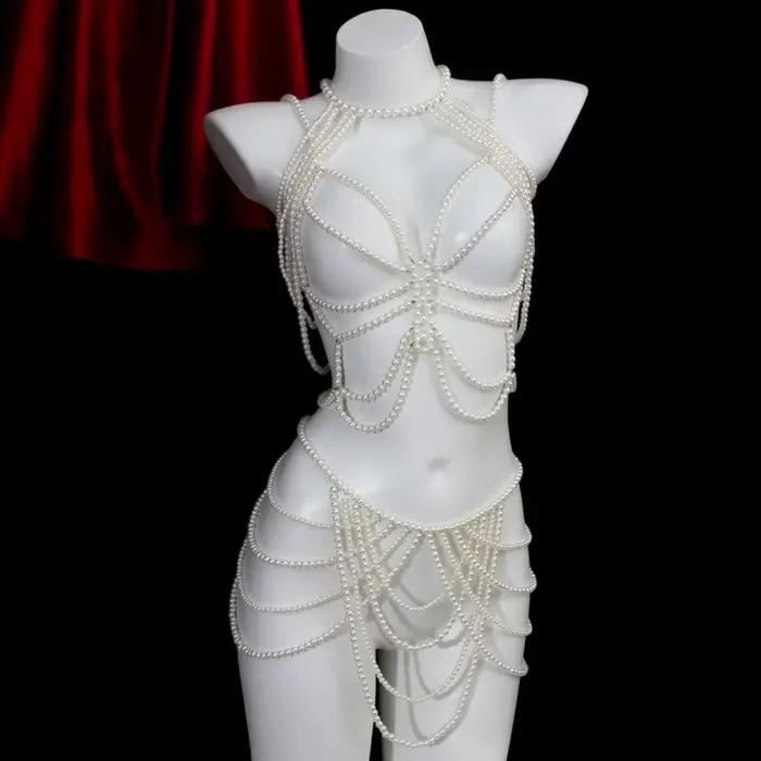 Chaîne de poitrine en perles pour femme, chaîne de poitrine, chaîne de poitrine, Bikini Sexy, soutien-gorge, fête d'anniversaire, danse, ornements de corps
