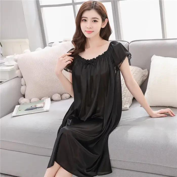 Femmes Sexy chemises de nuit 2025 été dames à manches courtes vêtements de nuit col rond Lingerie fausse soie Satin pour sous-vêtements féminins à la maison