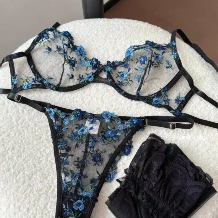 Soutien-gorge à armatures en dentelle transparente brodée pour femmes européennes, soutien-gorge minimisant anti-affaissement pour grandes poitrines, lingerie douce, ensemble soutien-gorge S-XL