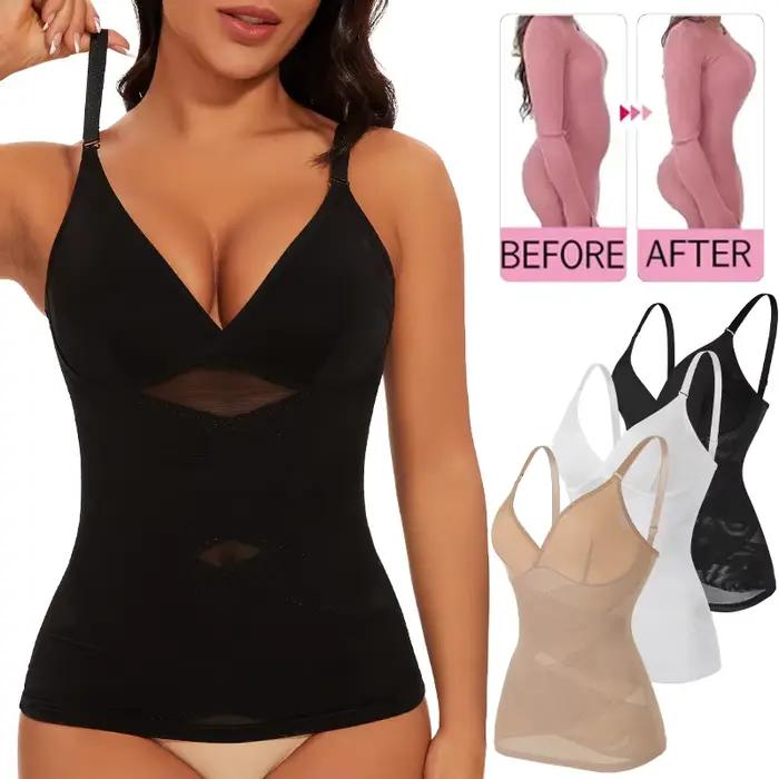 Body Shaper pour femmes contrôle du ventre Shapewear débardeurs de Compression haut caraco col en v Camisoles sans couture voir à travers la taille Shaper