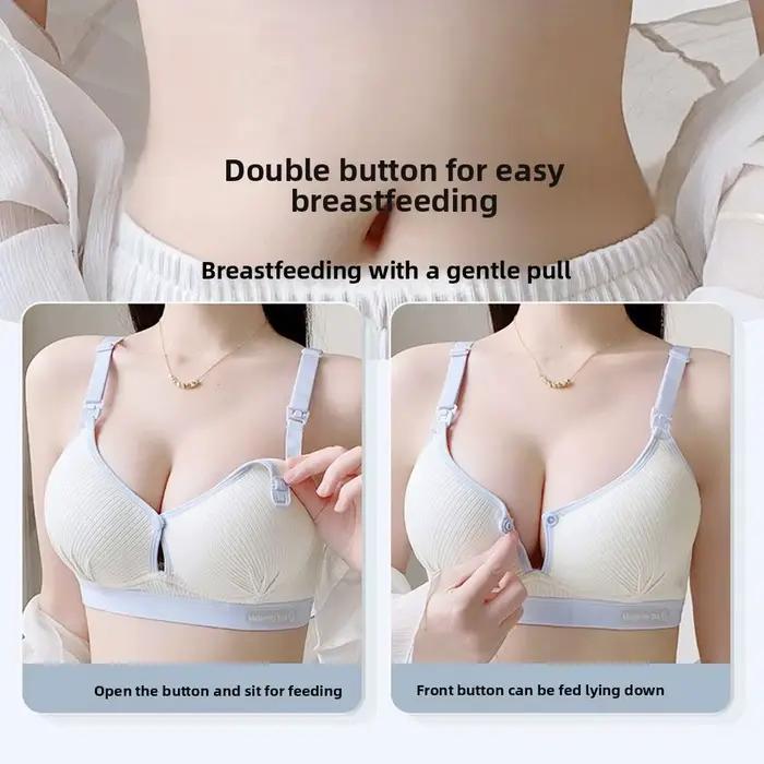 Soutien-gorge d'allaitement durable à double boucle, push-up, anti-affaissement, en pur coton respirant, pour la grossesse et l'allaitement
