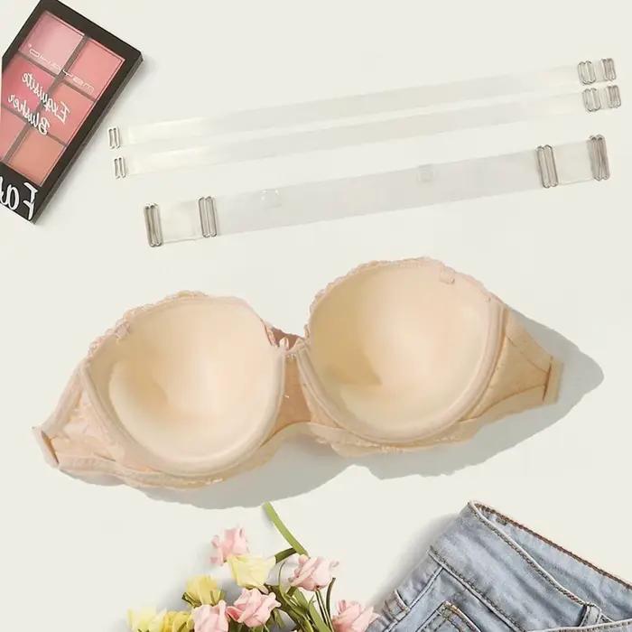 BEAUWEAR-Soutien-Gorge Demi-Bonnet avec Bretelles Transparentes Givrées, Lingerie en Dentelle Unie, Dos aux, Invisible pour ixde Mariage