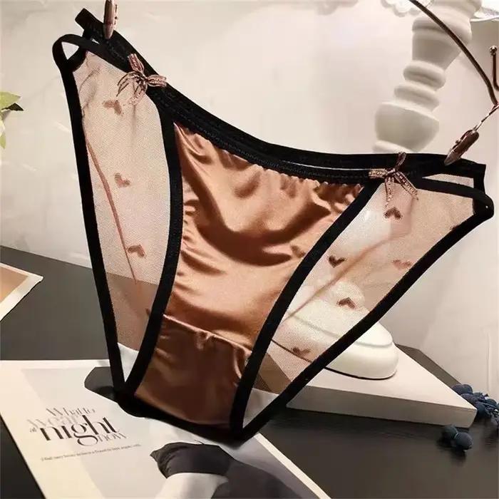 Culotte transparente en maille "Coussins" pour femme, slip à double nœud papillon, sous-vêtement doux, lingerie intime, sexy