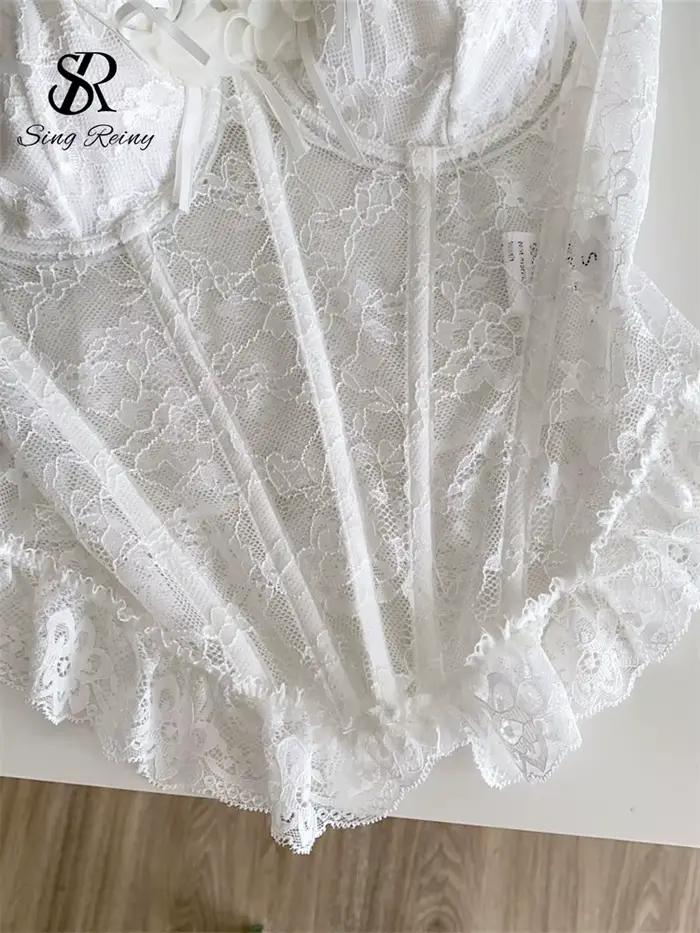 SINGREINY 3D Floral Sexy pure Lingerie haut dames dentelle épissure moulante polyvalent Camisole français romantique Hotsweet Corset gilet