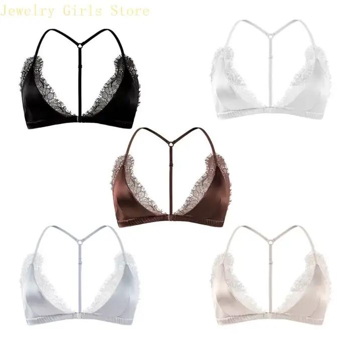 E56F – soutien-gorge licou en dentelle avec fermeture sur le devant, sans fil, décolleté en V profond, Triangle, Bralette en