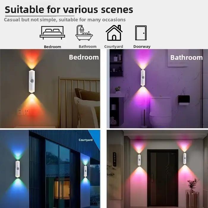 Lampe de nuit magnétique à détecteur de mouvement, lumière murale intelligente RGB à double tête, projecteur rechargeable pour chambre à coucher, placard, jardin, décoration de pièce