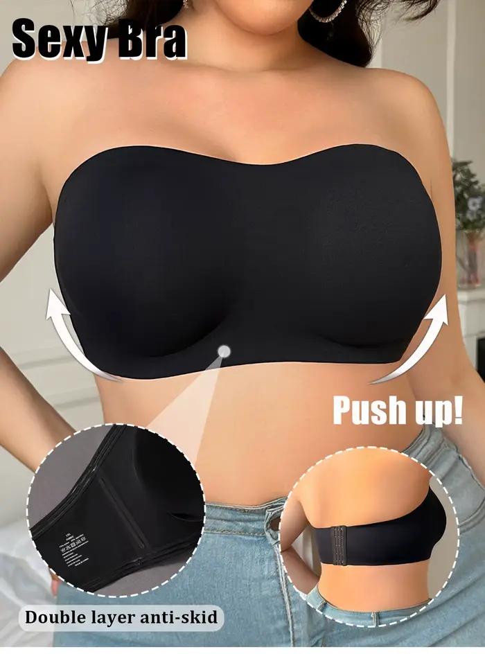 Soutien-gorge bandeau sans bretelles grande taille - Soutien sans armatures, couverture étendue