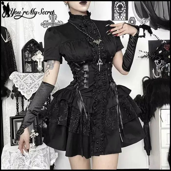 [You're My Secret] Robe Courte Noire d'Halloween pour Femme, Corset Gothique Noir, Robe Lolita Punk Vintage Vampire Duke, Été 2026
