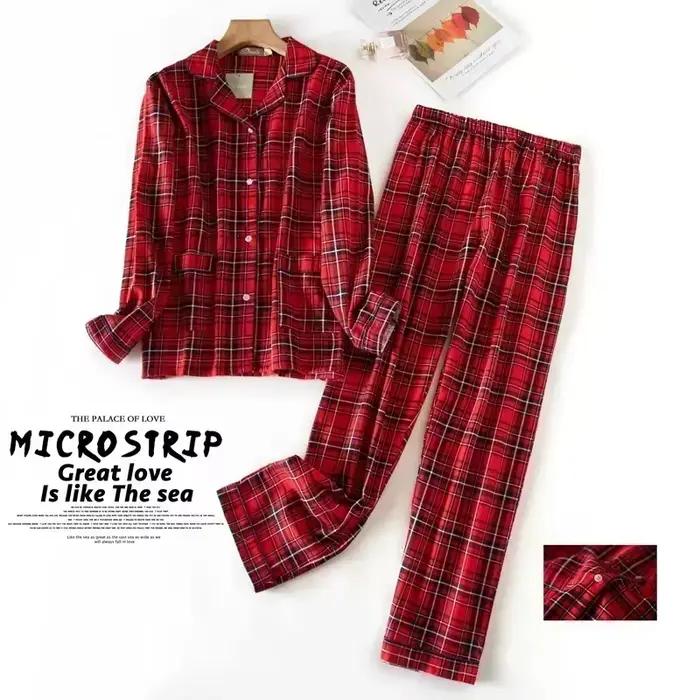 Pyjama femme grande taille S-XXXL vêtements dames flanelle coton vêtements de maison costume automne hiver pyjamas Plaid imprimé hauts de nuit