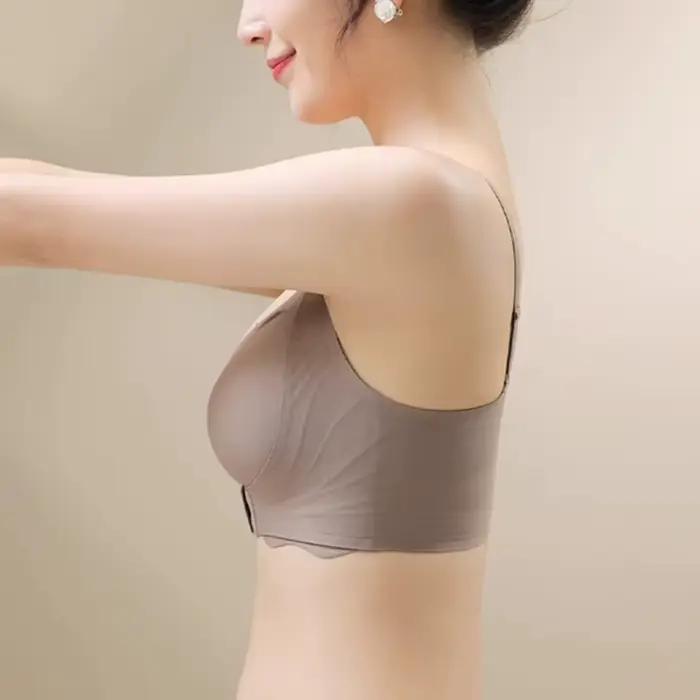 Soutien-gorge push-up côtelé à bouton avant pour femme avec petits seins, soutien-gorge push-up et seins secondaires, anti-affaissement, bonnet partenaire confortable