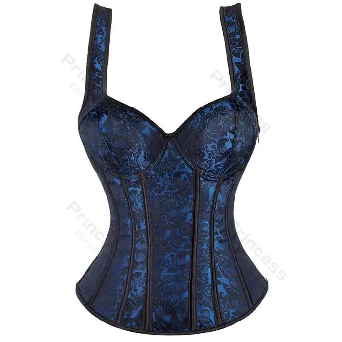 Corset avec Bretelles pour Femme, Noir, Overbust, Floral, Jacquard, Fermeture Éclair, Top, Gothique, Steampunk, Bustier, Grande Taille
