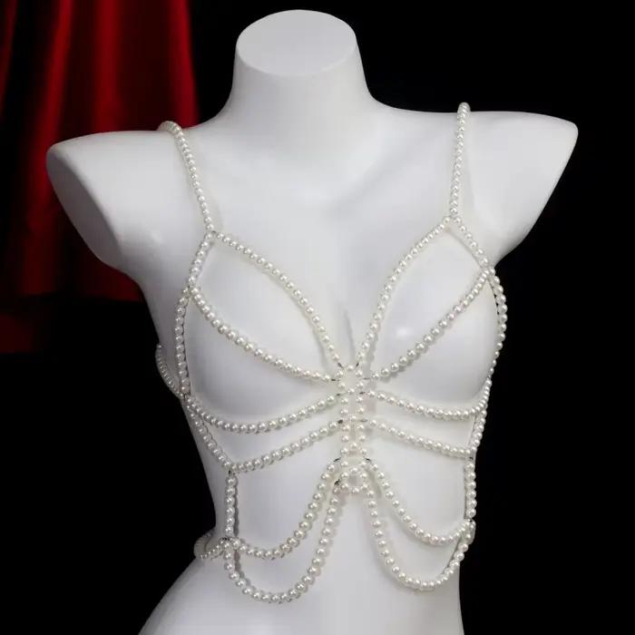Chaîne de poitrine en perles pour femme, chaîne de poitrine, chaîne de poitrine, Bikini Sexy, soutien-gorge, fête d'anniversaire, danse, ornements de corps