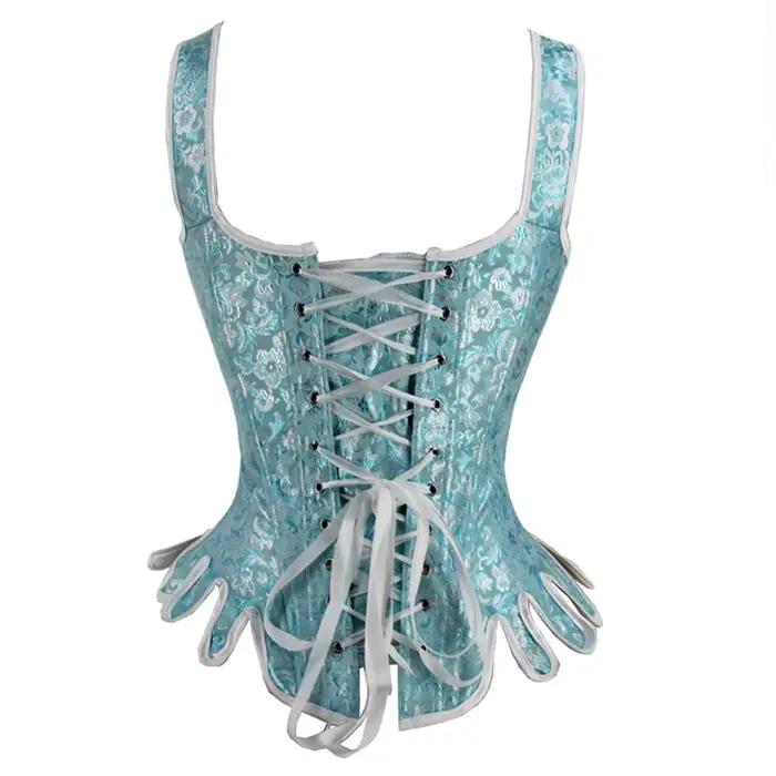 Haut corset avec sangle initiée pour femme, lacets gothiques, noir, bleu, surbuste, broderie, bustier, costume de reconnaissance