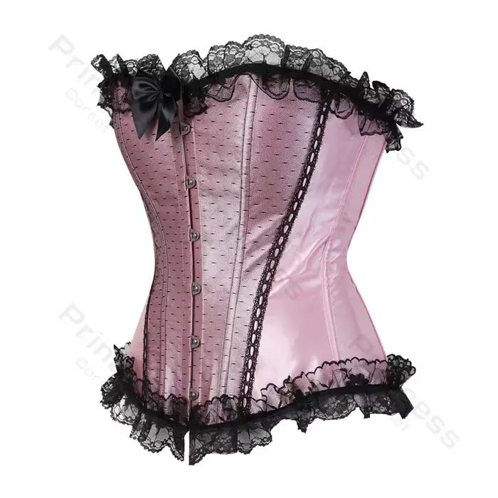 Corset victorien rose pour femme, haut bustier, surbuste, princesse, garniture en dentelle, costume de lingerie Showgirl, grande taille