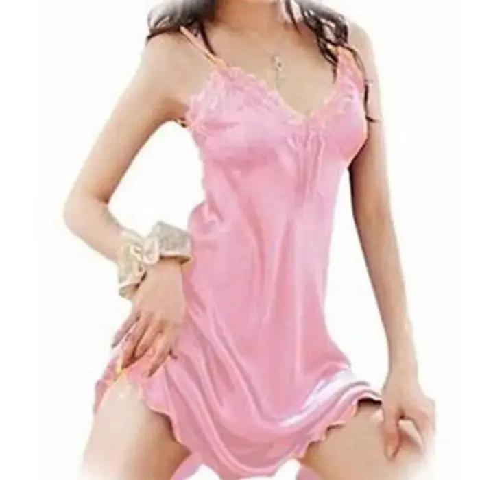 Robe élégante en dentelle pour femme, chemise de nuit en satin de soie, robe babydoll sexy à épaules dénudées, vêtements de nuit doux et confortables pour femmes