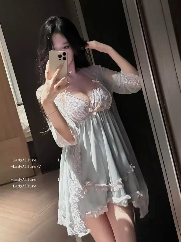 Chemise de nuit de rêve transparente en dentelle, avec coussinet de poitrine, Lingerie Sexy, robes de chambre pour femmes, pyjama, vêtements de détente pour dames