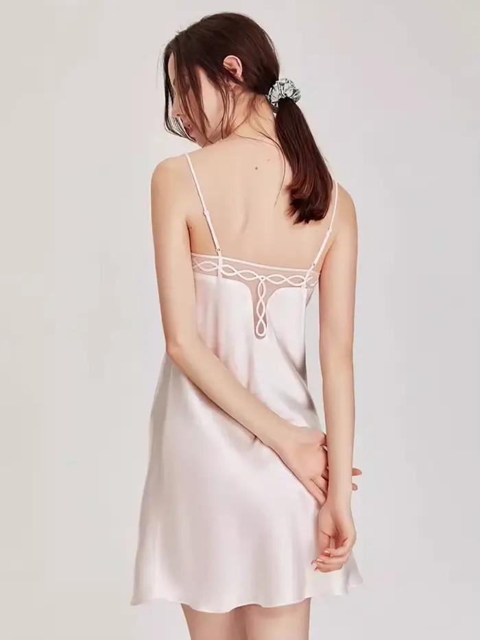 SuyaDream Chemises de nuit 100% soie véritable, robes de maison à col en V, robe de nuit confortable, chemise de nuit d'été, rose, blanc, noir