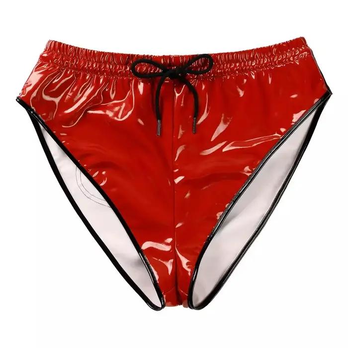 Culottes de bikini en similicuir PVC pour femme, sexy, coupe haute, brillantes, pour club de nuit, maillot de bain brillant