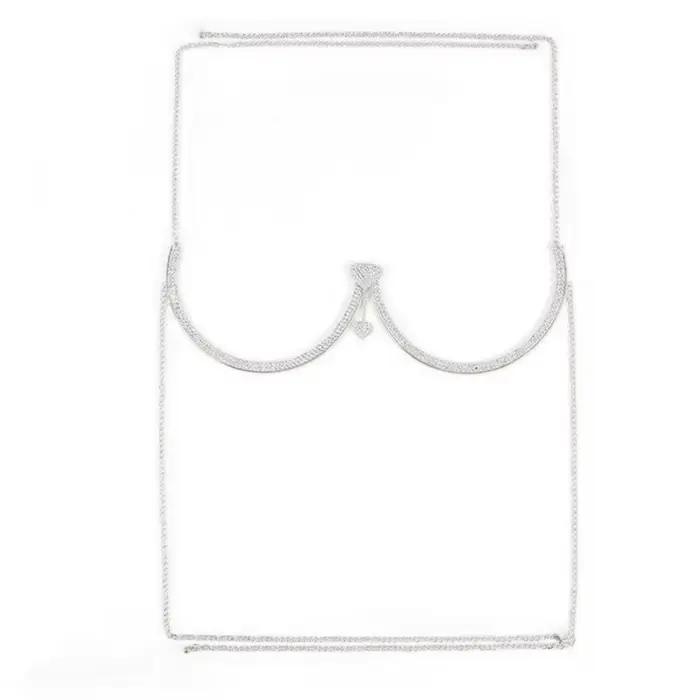 Punk coeur poitrine soutien corps chaîne gland fleur soutien-gorge poitrine chaîne bijoux strass poitrine chaîne robe coupe basse