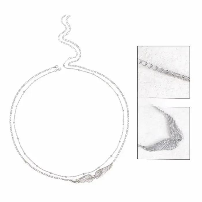 Chaîne de corps élégante à double couche avec ailes, perles et breloques, chaîne de taille dorée, ceinture de bikini stylée, accessoires de festival