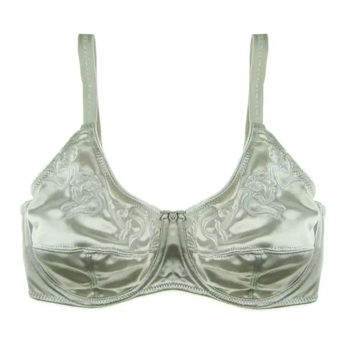 Soutien-gorge brodé en Satin pour femmes, 3 couleurs noir/vert/argent, bonnet Push Up non doublé, grande taille 36 38 40 42 44 46 DD DDD E F
