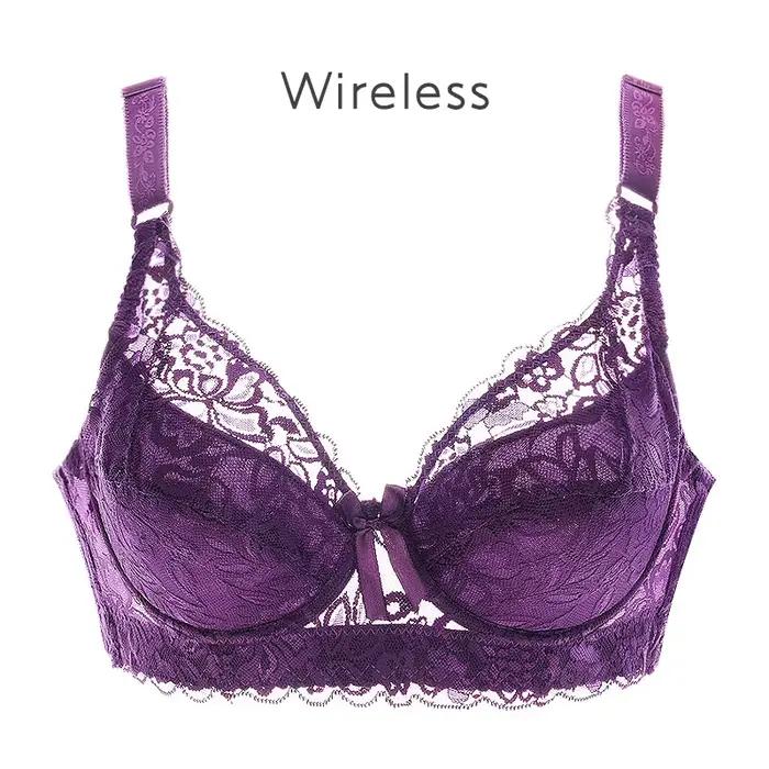 B C D Cup 75-105 grande taille sans fil soutien-gorge Push Up soutien-gorge dentelle évider sans fil sous-vêtements en dentelle Sexy Ultra mince soutien-gorge Transparent 105D