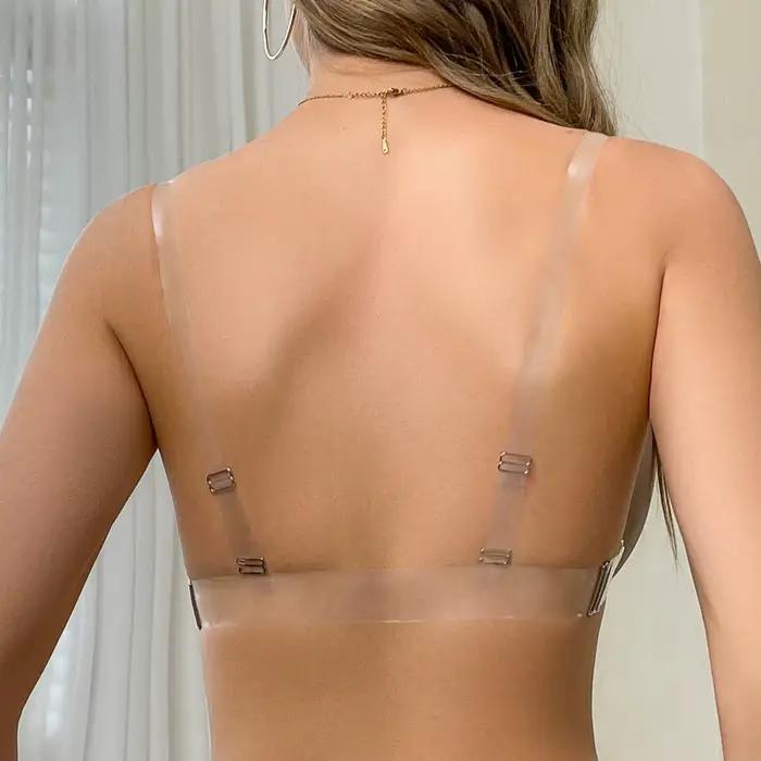 BEAUWEAR-Soutien-Gorge Demi-Bonnet avec Bretelles Transparentes Givrées, Lingerie en Dentelle Unie, Dos aux, Invisible pour ixde Mariage