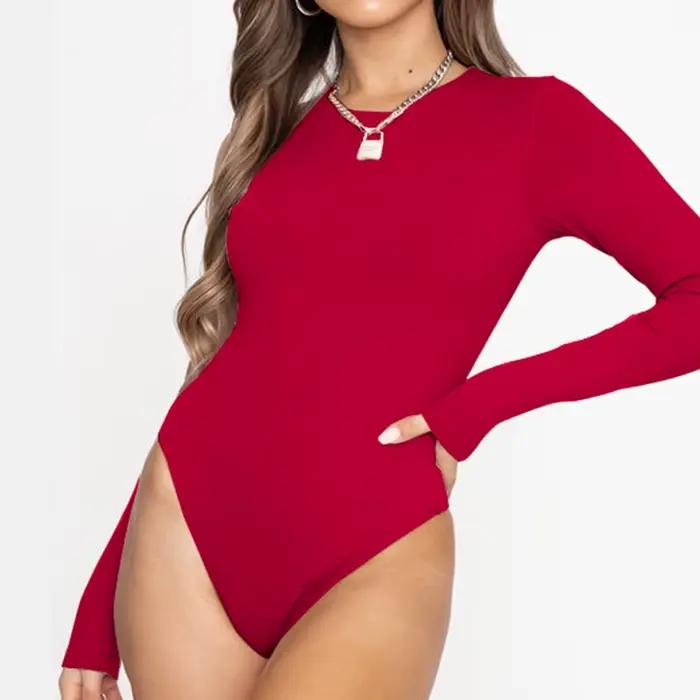 Body à manches longues pour femmes, corps moulant coupe ajustée, combinaison une pièce décontractée, tenues d'automne et d'hiver, noir, blanc, rouge, bleu
