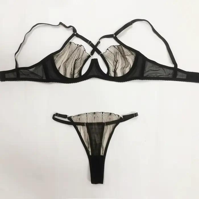 Ensemble de Lingerie Sexy de Style français, cravate croisée en dentelle, Anti-affaissement, respirant, confortable, sous-vêtements à la mode, tenues érotiques Ultra-fines