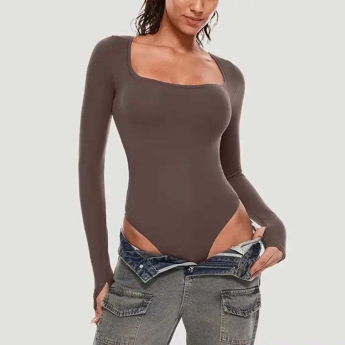 Femme une pièce Body à manches longues sans couture corps Shaper gaine ventre plat Shapewear femme col rond sans couture Shapewear femme