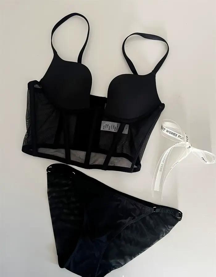 Soutien-gorge noir Sexy en arête de poisson, sous-vêtements avec anneau en acier, soutien-gorge, lingerie, ensemble rassemblement, bralette de grande taille pour femmes
