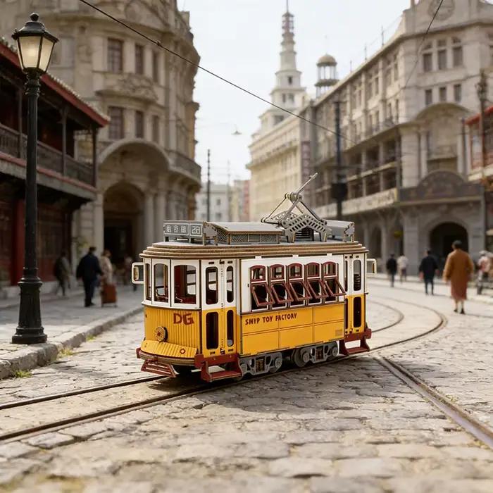 Puzzle 3D en bois Tram : Modèles réduits de tramway, station, voiture rétro, bus, bateau à voile, avion – Jouet d'assemblage DIY pour enfants – Cadeau