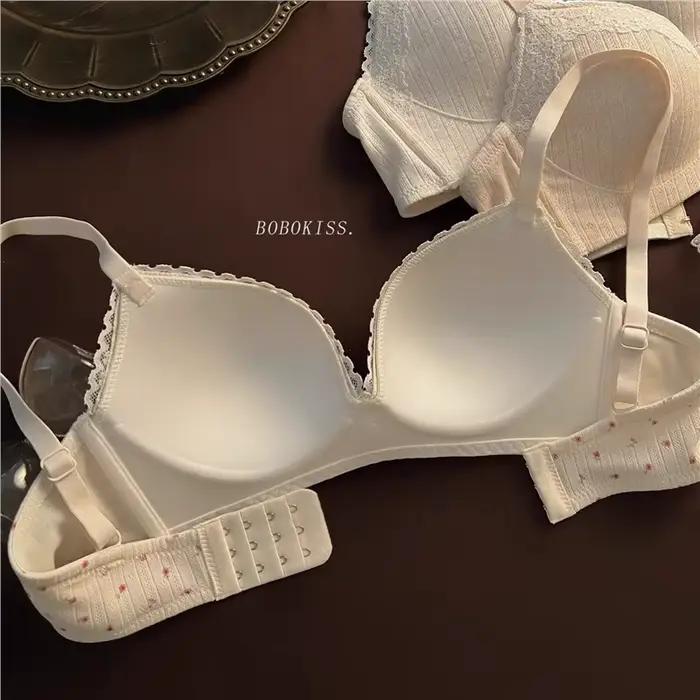 Ensemble de soutien-gorge Floral en dentelle pour adolescents, Sexy, confortable, sans anneau en acier, beauté du dos, petits seins rassemblés, soutien-gorge Anti-affaissement