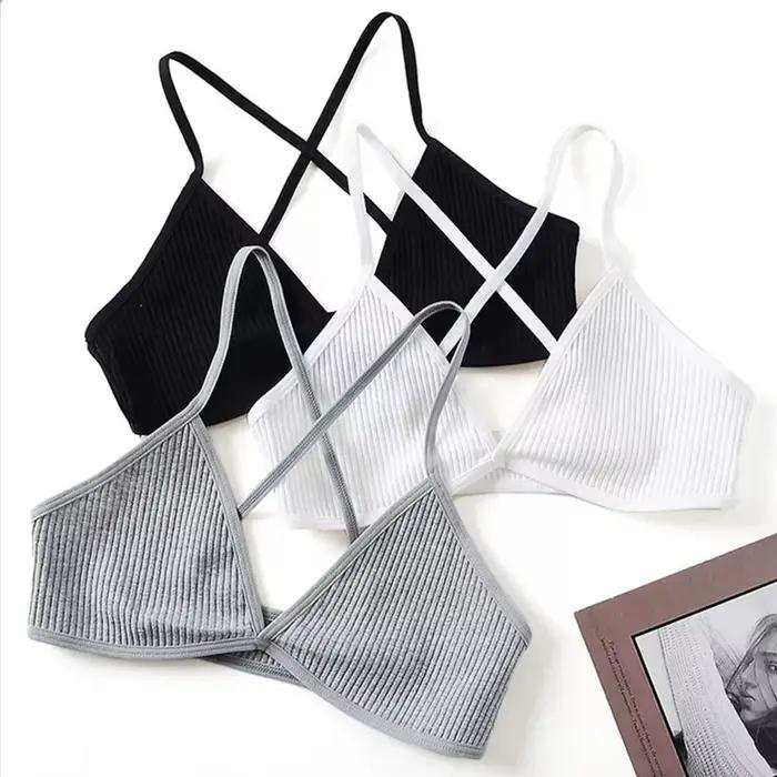 Soutien-gorge de sport confortable en coton pour femme, style français fin, bralette sexy à décolleté en V profond, soutien-gorge triangle croisé, idéal pour le yoga et la gym