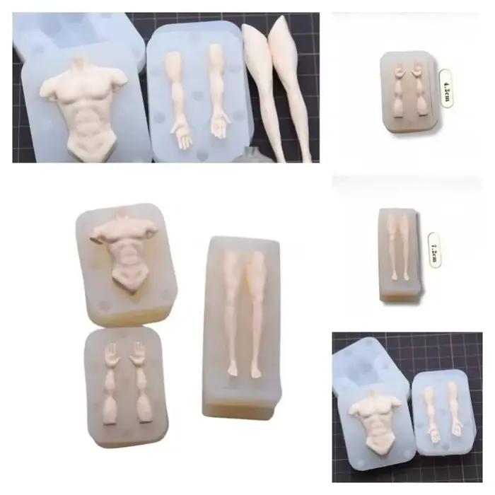 Moule en silicone pour corps masculin avec muscles abdominaux, fait main, pour sculpture en argile ultra-légère, outil créatif pour poupées et dessins animés