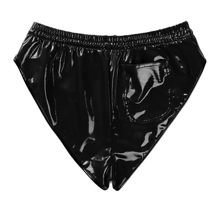 Culottes de bikini en similicuir PVC pour femme, sexy, coupe haute, brillantes, pour club de nuit, maillot de bain brillant