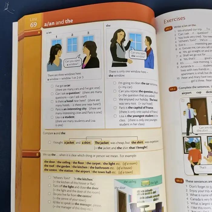 3 livres de grammaire anglaise élémentaire, grammaire anglaise essentielle avancée, livre d'exercices de préparation aux tests d'anglais, optionnel