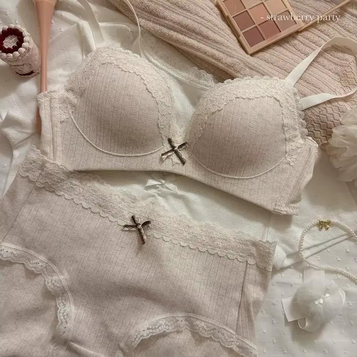 Ensemble de soutien-gorge Floral en dentelle pour adolescents, Sexy, confortable, sans anneau en acier, beauté du dos, petits seins rassemblés, soutien-gorge Anti-affaissement