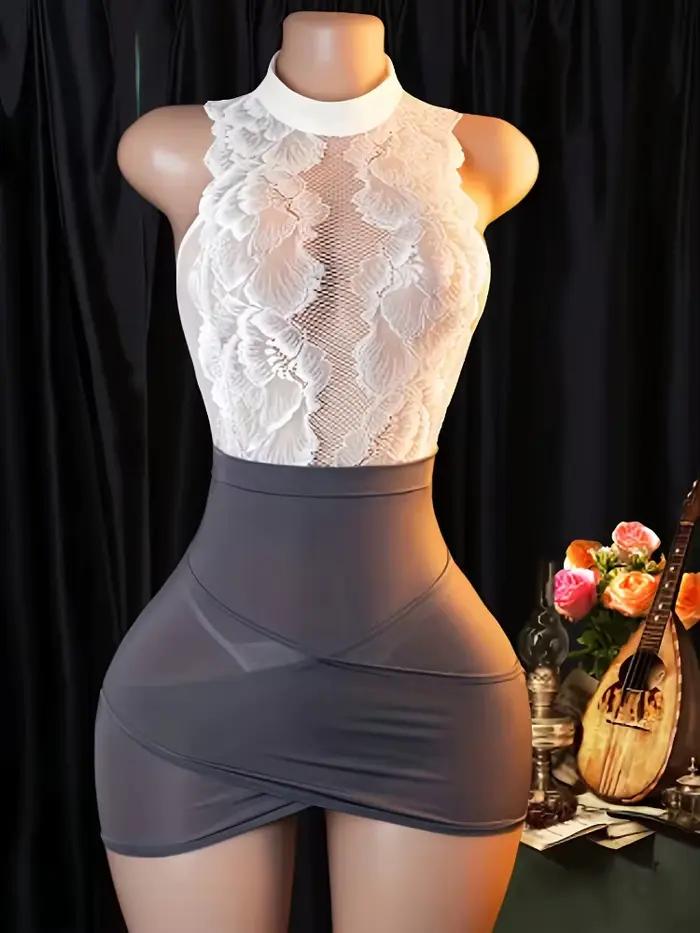 Ensemble de lingerie sexy pour femmes, tenue d'hôtesse et uniforme de secrétaire en dentelle, pour jeu de rôle professionnel, avec jupe couvrante et détails évidés séduisants