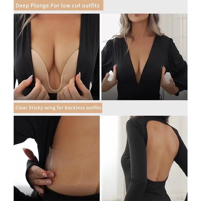 Soutien-gorge adhésif push-up sans bretelles à décolleté plongeant pour femme, invisible et sans dos, idéal pour les robes, les tenues de soirée et les mariages